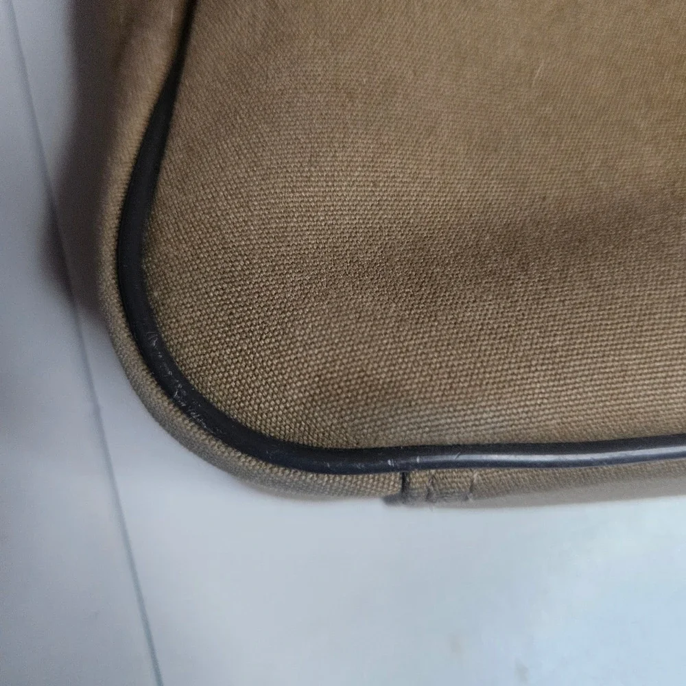 Polo Ralph Lauren Tan Canvas Leather Trim Commuter Briefcase Laptop Bag Mens